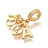 Brass Clear Cubic Zirconia Letter Y A European Dangle Charms KK-U048-23G-2