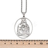 201 Stainless Steel Oval with Hollow Juses Pendant Necklaces LS-NJEW-K283-05P-3