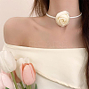 1Pc Fabric French Rose Flower Pendant PU Leather Choker Women's Necklaces NJEW-CL0001-06B-5