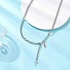 304 Stainless Steel Cross Tassel Pendant Chain Necklaces NJEW-JN05833-1