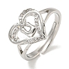 Heart with Letter Rack Plating Brass Micro Pave Clear Cubic Zirconia Adjustable Rings for Women RJEW-I105-01P-U-1
