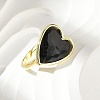 Heart Brass Natural Obsidian Finger Rings RJEW-D304-01G-G-1