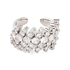 Brass Micro Pave Clear Cubic Zirconia Open Cuff Rings RJEW-U009-08P-01-2