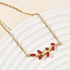 304 Stainless Steel Rhinestone Leaf Link Bracelets SA-CBA5F76-03G-01-3