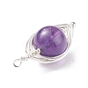 Natural Stone Copper Wire Wrapped Connector Charms PALLOY-JF01377-01-4