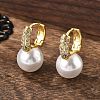 Plastic Pearl Dangle Hoop Earrings with Clear Cubic Zirconia EJEW-A070-08G-1