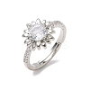 Flower Brass with Clear Cubic Zirconia Finger Rings for Women RJEW-Z111-01P-4