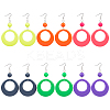 6 Pairs 6 Colors Donut Resin Dangle Earrings with Iron Pins for Women EJEW-AN0004-14-1