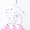 Handmade Flower Woven Net/Web with Feather Wall Hanging Decoration HJEW-A001-03A-2
