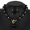 ABS Plastic Imitation Pearl Round Beaded Pendant Necklaces & Dangle Earrings Sets for Women WGD1C77-01-1