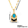 Brass Clear Cubic Zirconia and Black Enamel Rectangle with Oval Pendant Necklaces for Daily Wear AY5004-1-4