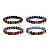 4Pcs Natural Larvikite & Quartz(Dyed) & Lava Rock & Lapis Lazuli and Wood Beads Stretch Bracelets Set BJEW-JB08934-1