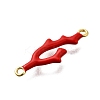 Brass Red Enamel Coral Shaped Connector Charms KK-P295-31G-2