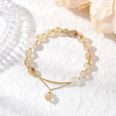 Natural Citrine Round Beaded Bracelets BJEW-JB11925-02-1