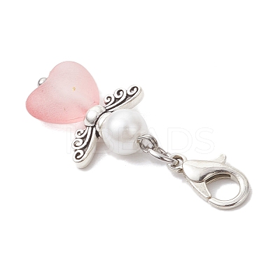7Pcs Heart Angel Acrylic & Glass Pearl Pendant Decorations HJEW-JM03729-01-1