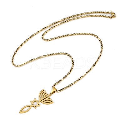 201 Stainless Steel Messianic Star of David Pendant Box Chain Necklaces LS-NJEW-M010-03G-1