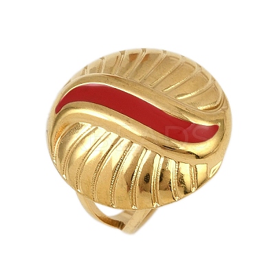 Flat Round 304 Stainless Steel Enamel Finger Rings for Women RJEW-G355-07G-02-1