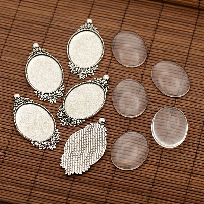 Tibetan Style Alloy Pendant Cabochon Settings DIY-X0228-AS-1