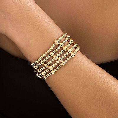 5Pcs 5 Styles Brass & CCB Beaded Stretch Bracelet Set WGE7C54-12-1