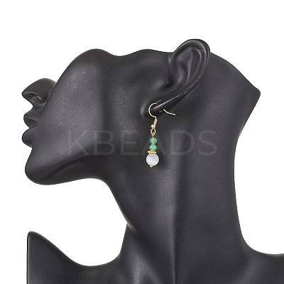 Round Natural Malaysia Jade & Cat Eye Beaded Dangle Earrings EJEW-JE06472-1