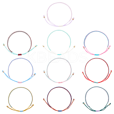 10Pcs 10 Colors Two Tone Polyester Cord Braided Bracelets for Friendship BJEW-UN0001-66-1