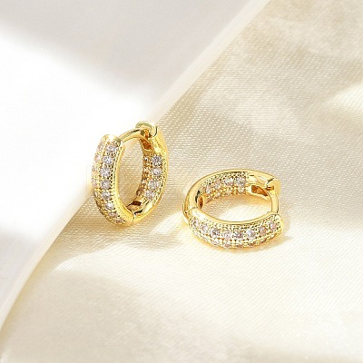 Brass Micro Pave Clear Cubic Zirconia Hoop Earrings LS-EJEW-D311-101G-1