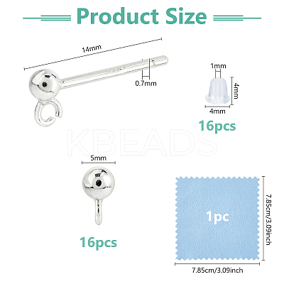 8 Pairs 925 Sterling Silver Ear Stud Findings STER-DC0001-91-1