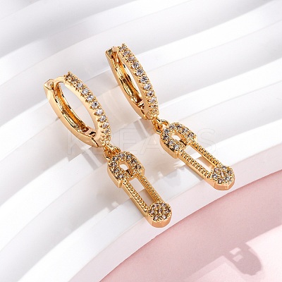 Safety Pin Brass Micro Pave Cubic Zirconia Hoop Earrings EJEW-F384-15G-01-1