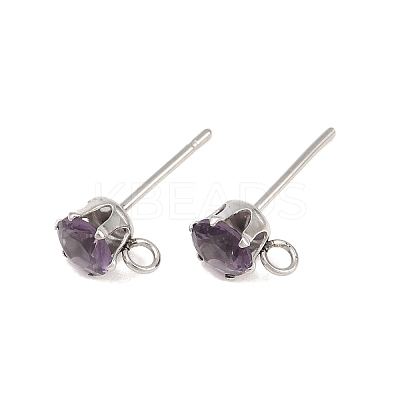 304 Stainless Steel Micro Pave Cubic Zirconia Stud Earring Findings STAS-H240-56P-07-1