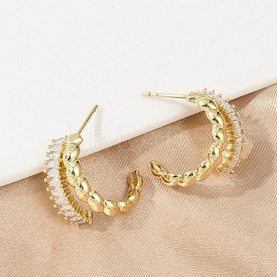 Twist Brass Micro Pave Cubic Zirconia Stud Earrings EJEW-M082-16G-02-1