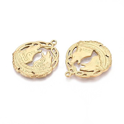 304 Stainless Steel Howling Wolf Pendants X-STAS-T067-36G-1