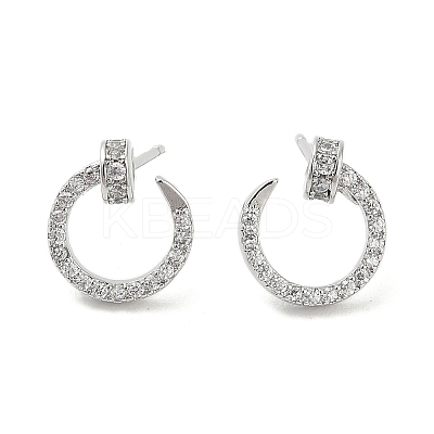 Rack Plating Brass Micro Pave Clear Cubic Zirconia Stud Earrings for Women EJEW-M260-14P-1