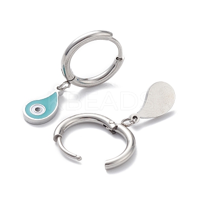 3 Pairs 3 Style Enamel Teardrop with Evil Eye Dangle Hoop Earrings EJEW-B020-18P-1