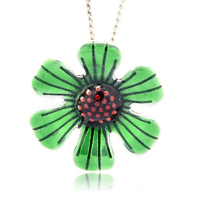 Antique Silver Plated Alloy Enamel Flower Pendants LS-ENAM-N021-04-1