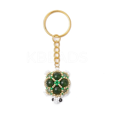 Handmade Glass Seed Beads & Green Aventurine Turtle Pendant Keychain KEYC-MZ00024-03-1