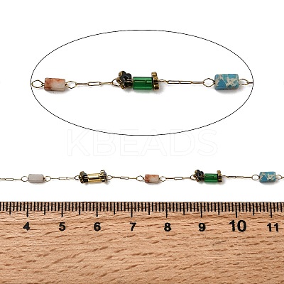 Handmade 304 Stainless Steel Natural Imperial Jasper Column Link Chains CHS-L032-04G-1