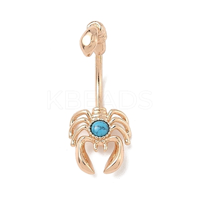 Scorpion Brass Synthetic Turquoise Curved Barbell Belly Rings AJEW-L099-02G-1