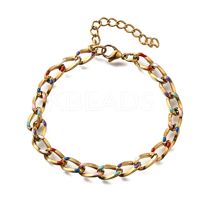 Brass Enamel Chain Bracelets BJEW-S170-01G-1