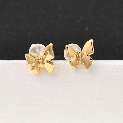 Brass Micro Pave Clear Cubic Zirconia Butterfly Stud Earrings EJEW-C158-16A-G-1