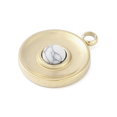 Synthetic Howlite Flat Round Charms STAS-L022-415G-01-1