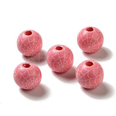 Halloween Printed Spider Webs Colored Wood European Beads WOOD-K007-04A-1