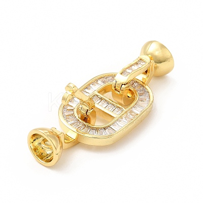 Rack Plating Brass Pave Clear Cubic Zirconia Fold Over Clasps KK-G458-04G-1