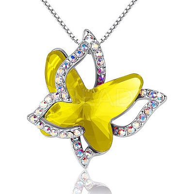 Butterfly Brass Pave Glass Birth Stone Pendant Necklaces FS-WG3BB0A-11-1