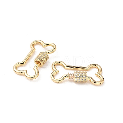 Brass Micro Pave Clear Cubic Zirconia Screw Carabiner Lock Charms KK-Z118-06G-03-1