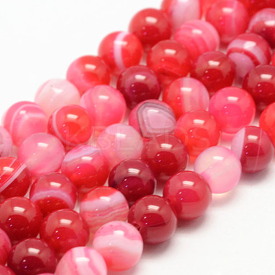Natural Striped Agate/Banded Agate Bead Strands G-K155-B-6mm-09-1