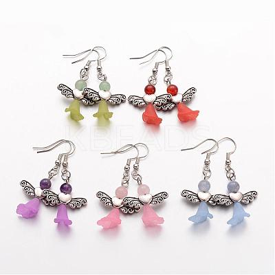 Natural Round Gemstone Beads Dangle Earrings EJEW-JE02171-1
