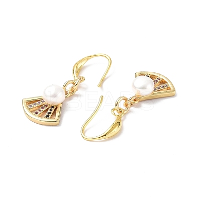Colorful Cubic Zirconia Fan Dangle Earrings with Natural Pearl Beaded EJEW-B017-12G-1