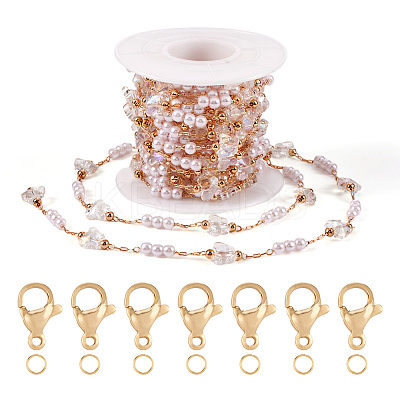 DIY Brass Glass Butterfly and Plastic Imitation Pearl Beaded Chains Necklace Jewelry Kits DIY-TA0010-49-1