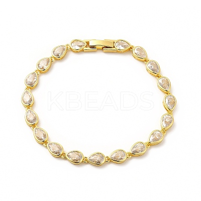 Clear Cubic Zirconia Teardrop Link Chain Bracelet BJEW-E073-03G-1