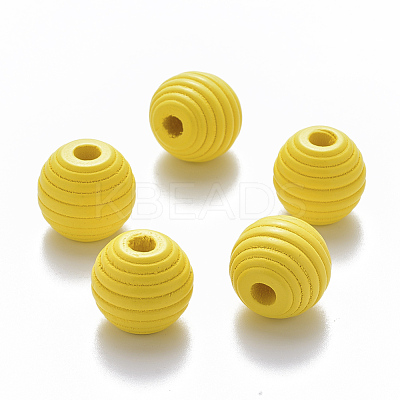 Painted Natural Wood Beehive European Beads WOOD-Q040-019A-A03-1